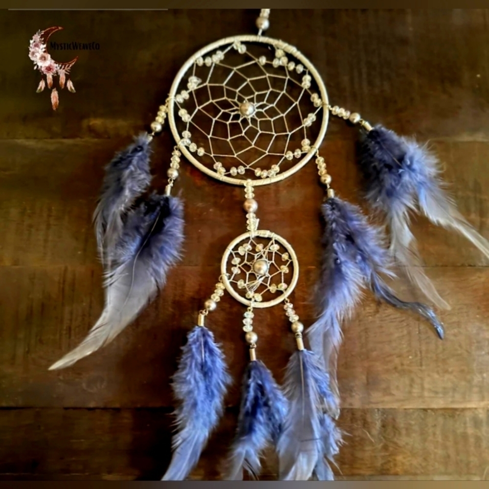 NWOT | Silver Webbed Dreamcatcher With Purple Feathers & Clear Beads